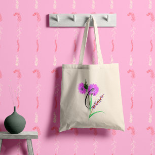 Watercolour violet flower with your initial.  tote bag