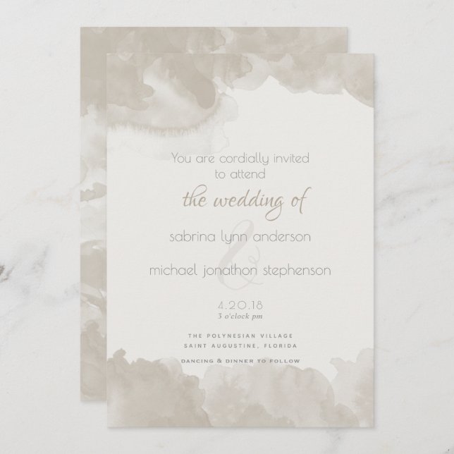 Watercolour Wash in Mushroom by  theBarefootBride™ Invitation (Front/Back)