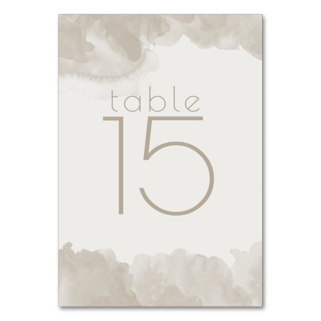 Watercolour Wash in Mushroom by theBarefootBride™ Table Number (Front)