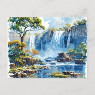 Watercolour Waterfall Victoria Falls Nature Holiday Postcard