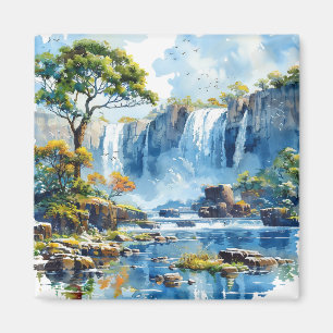 Watercolour Waterfall Victoria Falls Nature Magnet