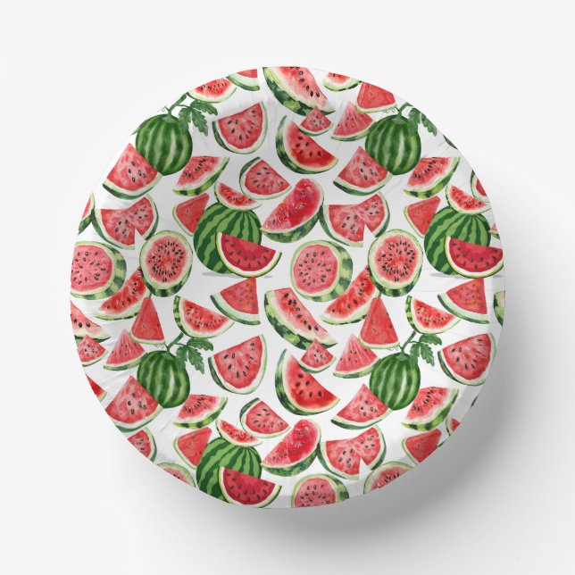 Watercolour Watermelon Paper Bowls – Summer Party Paper Plate (Front)