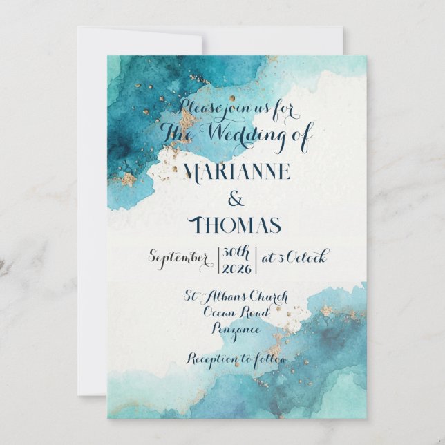 Watercolour wave - wedding Invitation (Front)