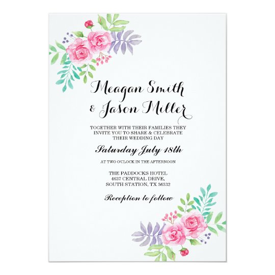 Watercolour Wedding Invitation Rose Elegant Invite