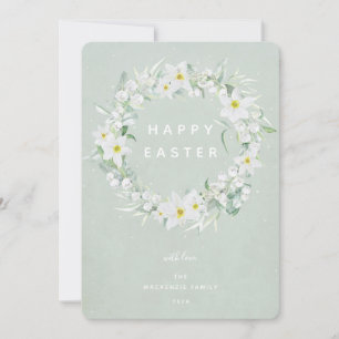 Watercolour White Floral Wreath Happy Easter Flat Holiday Card