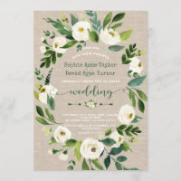 Watercolour White Flowers Linen Canvas Wedding