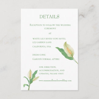 Watercolour white peace lily - mimimalist wedding enclosure card
