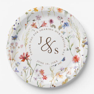Watercolour wild flower Boho style engagement Paper Plate