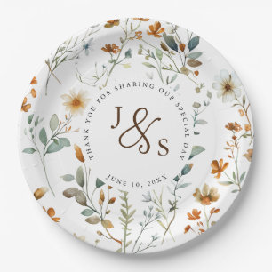 Watercolour wild flower Boho style engagement Paper Plate