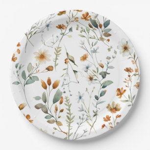  Watercolour wild flower Boho style Paper Plate