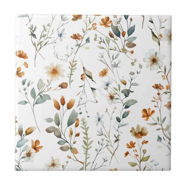  Watercolour wild flower Boho style Tile (Front)