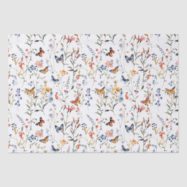 Watercolour wild flower butterfly Packaging Tissue Paper (Front)