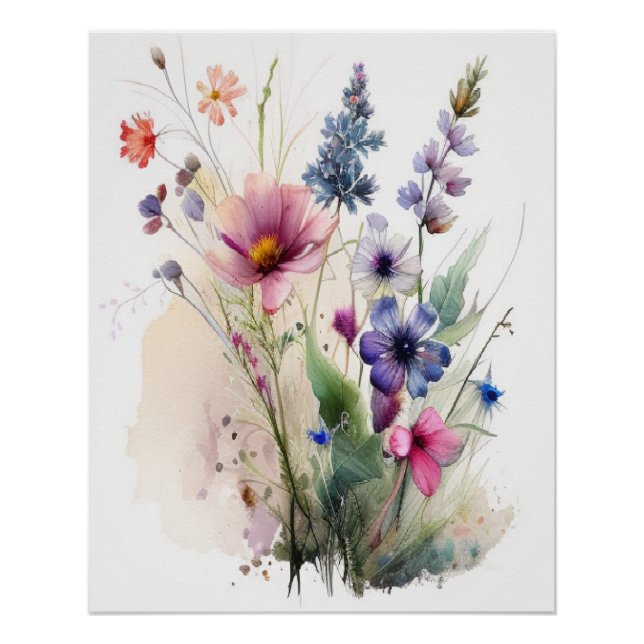 watercolour Wild Flowers Poster (Front)