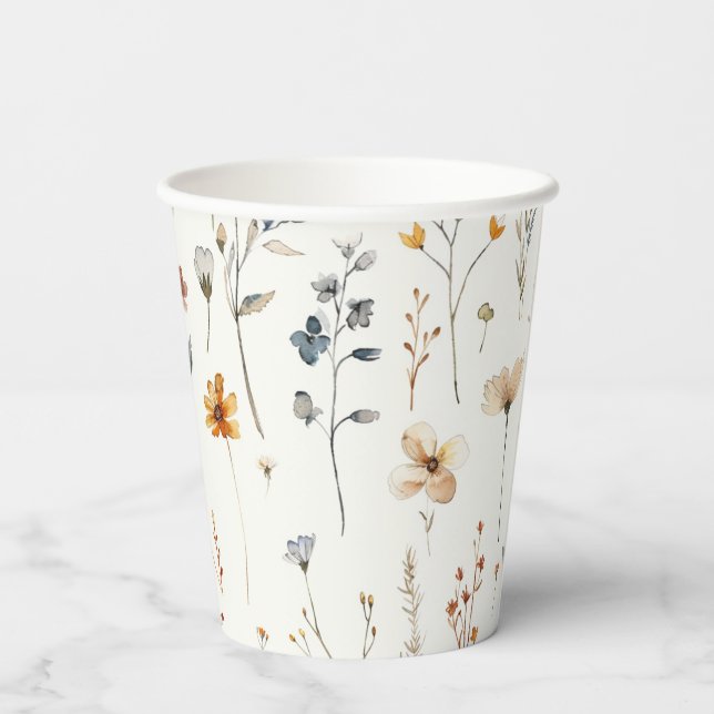Watercolour wildflower boho  paper cups (Back)