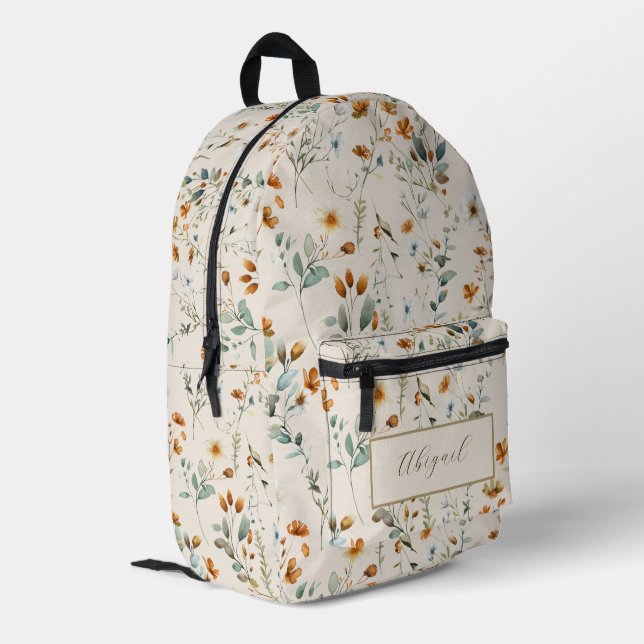  Watercolour wildflower boho personalized Printed Backpack (Back Corner Left)