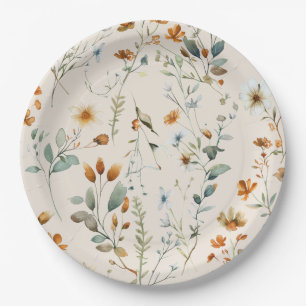 Watercolour wildflower boho style party Paper Plate