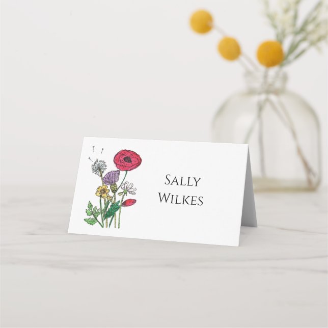 Watercolour Wildflower  Place Card (Front)