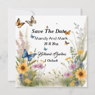 Watercolour Wildflowers And Butterflies,  Save The Date