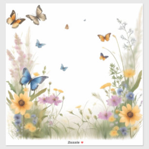 Watercolour Wildflowers Grasses And Butterflies,