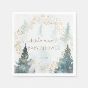 Watercolour Winter Scenery Gold Baby Shower Napkin