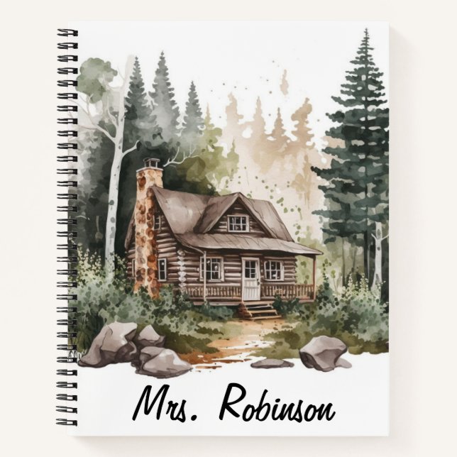 Watercolour Woodland Pine Tree Forest Notebook (Front)
