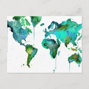 Watercolour world of the map postcard