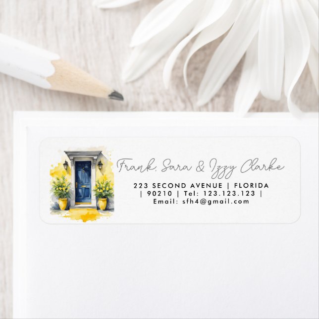 watercolour yellow blue front door elegant wedding (Insitu)