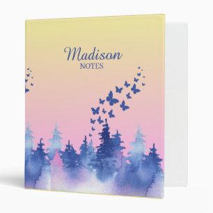 Watercolour Yellow Blue Ombre Butterflies Forest Binder