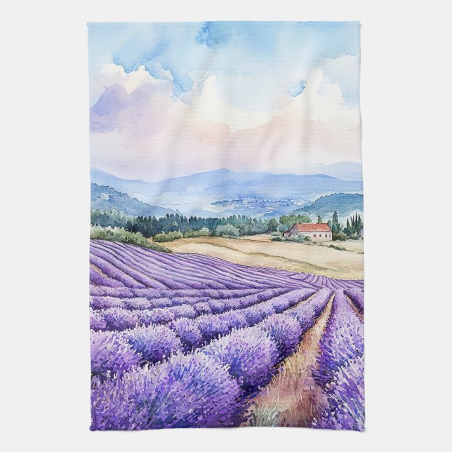 Watercolours beautiful lavender fields kitchen towel (Creator Uploaded)