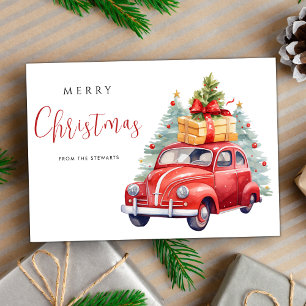 Watercor Merry Christmas Car Modern Cute Holiday Card