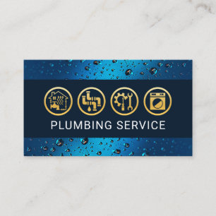 Waterdrops Gold Plumbing Tools Business Card