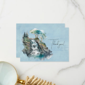 Waterfall and Bridge Watercolor Painting Thank You Card