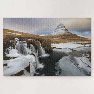 Waterfall and Kirkjufell in Iceland during Winter Jigsaw Puzzle