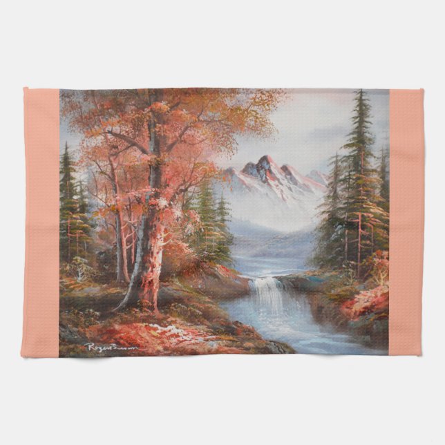 Waterfall and mountains landscape kitchen towel (Horizontal)