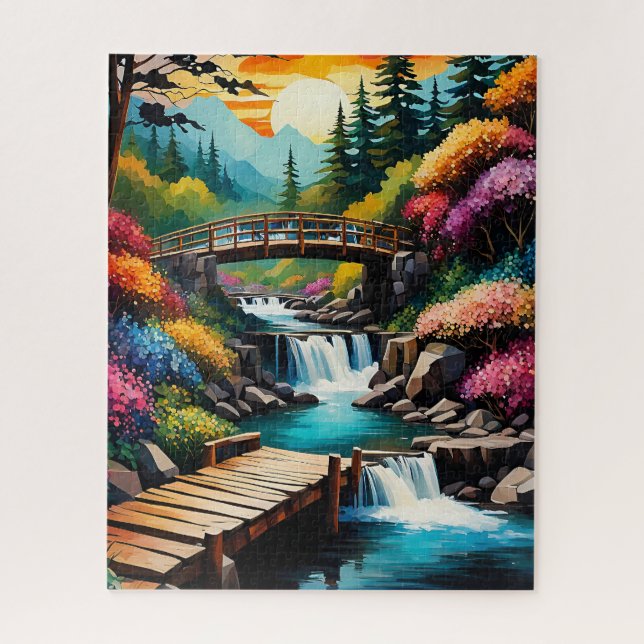 Waterfall and River Stream in Colourful Alcohol In Jigsaw Puzzle (Vertical)
