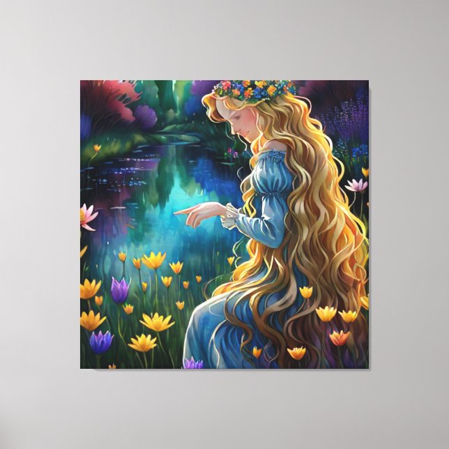 *~  Waterfall AP56 Art Woman Pond Point Flowers  Canvas Print (Front)