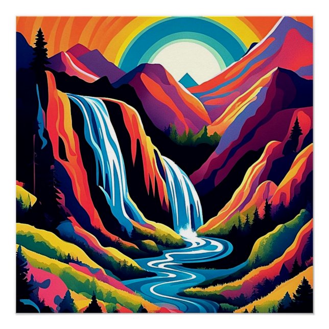 Waterfall at sunrise 4 poster (Front)