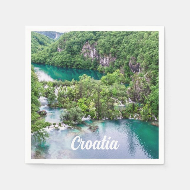 Waterfall cascade in Plitvice Lakes Park, Croatia Napkin (Front)