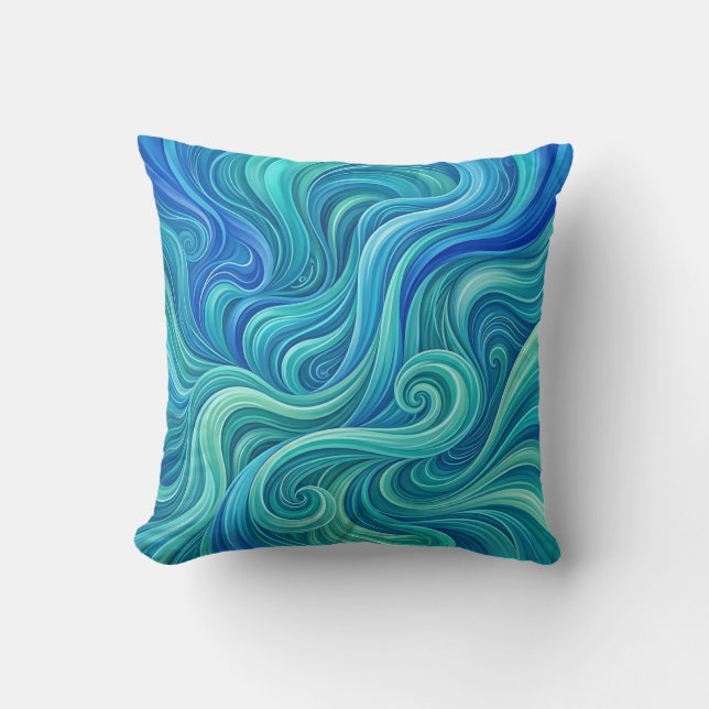 Waterfall Cascade Ocean Blue Throw Pillow (Front)