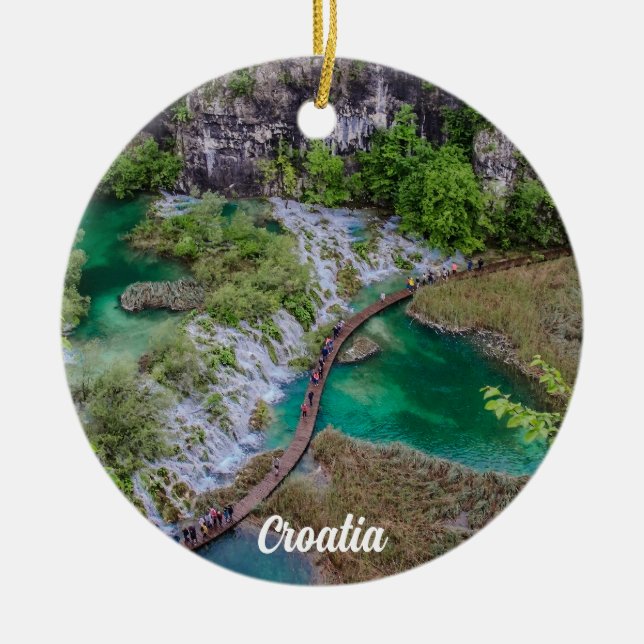 Waterfall cascade of Plitvice lakes park Ceramic Ornament (Front)