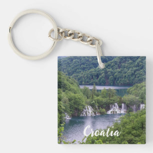 Waterfall cascade with green forest in Croatia Keychain