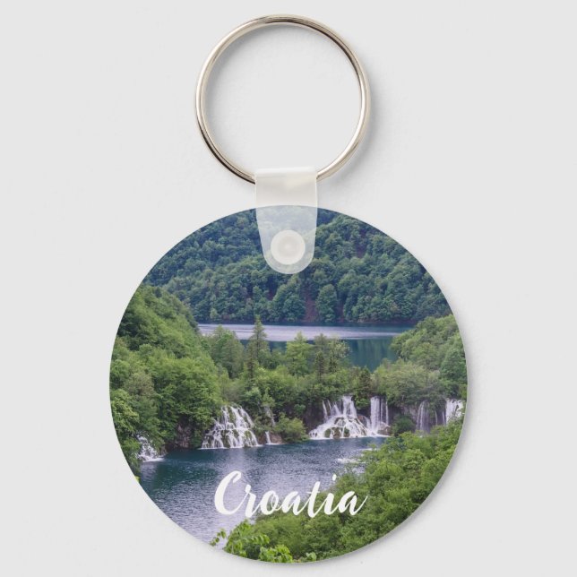 Waterfall cascade with green forest in Croatia Keychain (Front)