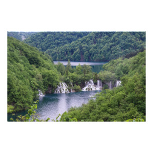 Waterfall cascade with green forest in Croatia Photo Print