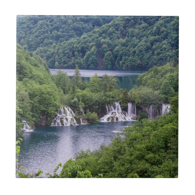 Waterfall cascade with green forest in Croatia Tile (Front)