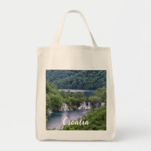Waterfall cascade with green forest in Croatia Tote Bag