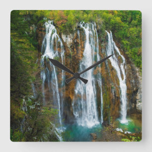 Waterfall elevated view, Croatia Square Wall Clock