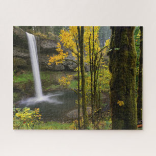 Waterfall in Autumn at Silver Falls State Park Jigsaw Puzzle
