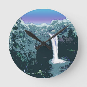 Waterfall in Digital Art Round Clock