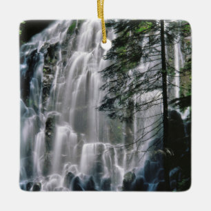 Waterfall in forest, Oregon Ceramic Ornament