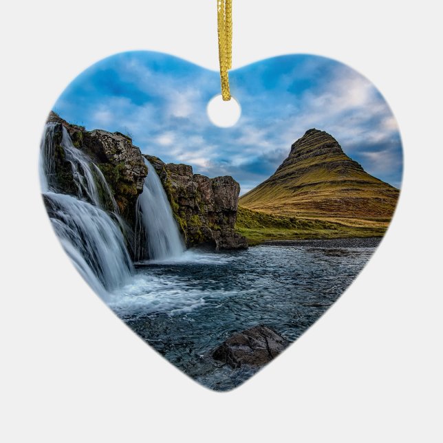 Waterfall in Iceland Europe Ceramic Ornament (Front)